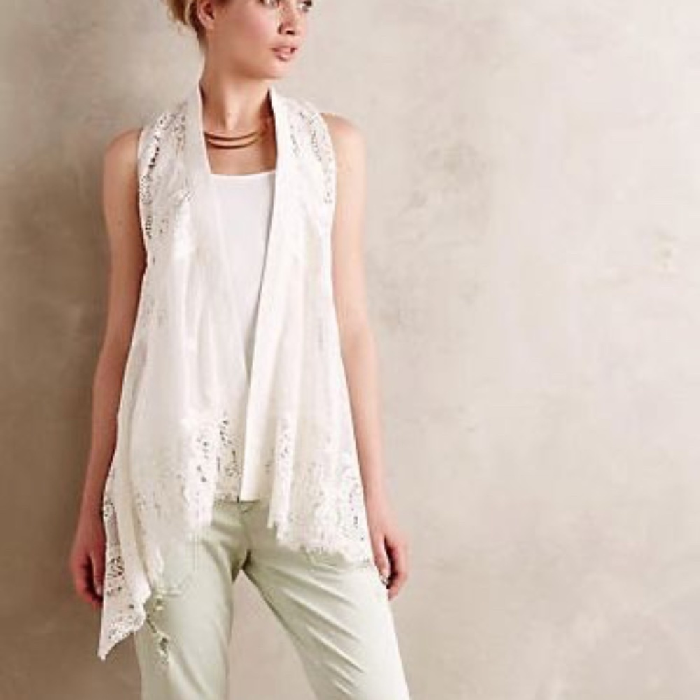 Anthropologie Meadow Rue  White Draped Crochet  Lace Vest XS/S